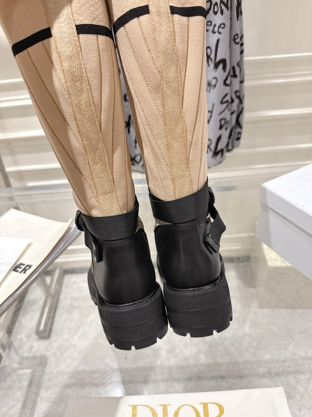 CD High Stocking Riding Boots Nude Black Cowhide 565794