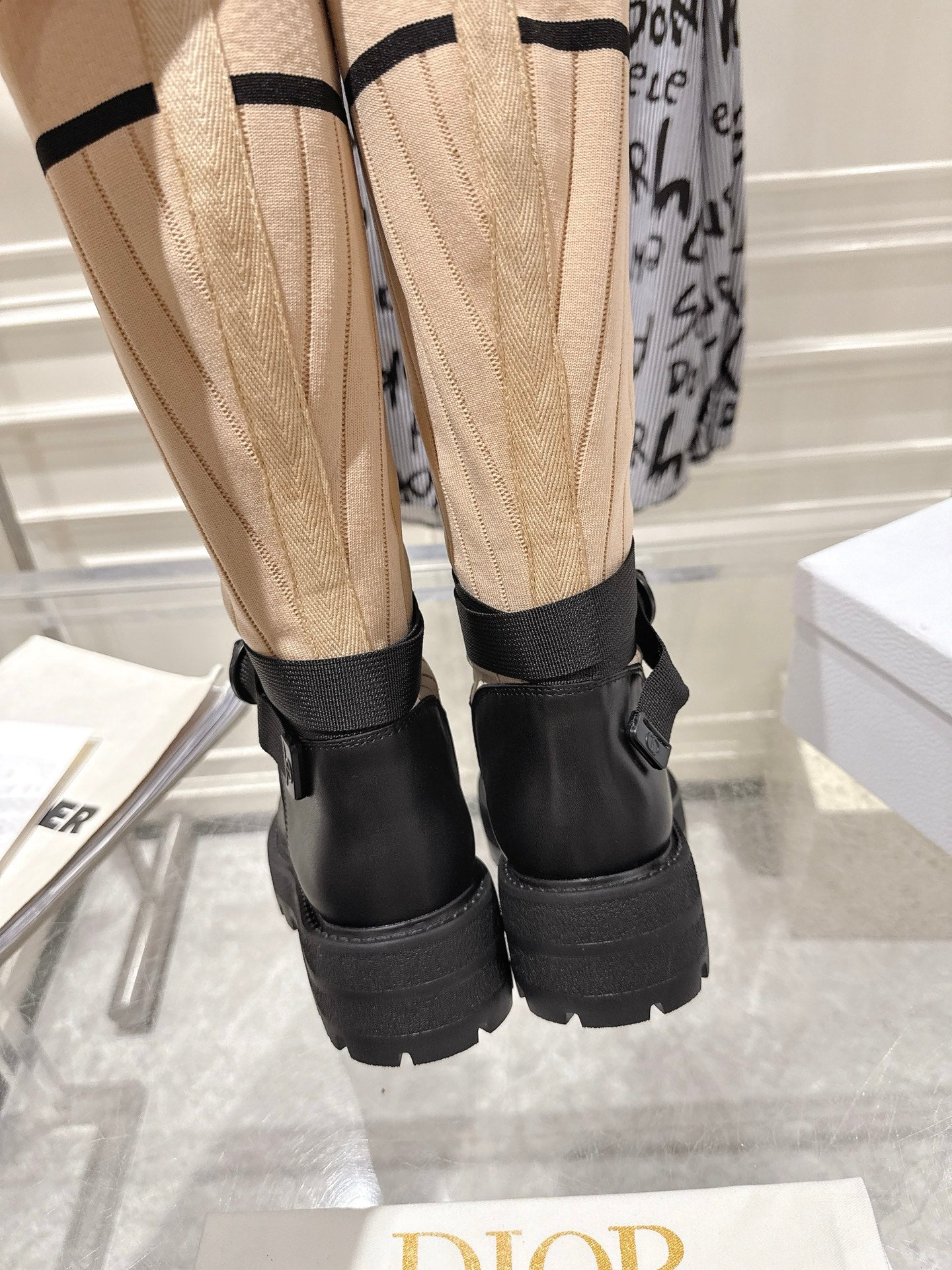 CD High Stocking Riding Boots Nude Black Cowhide 565794