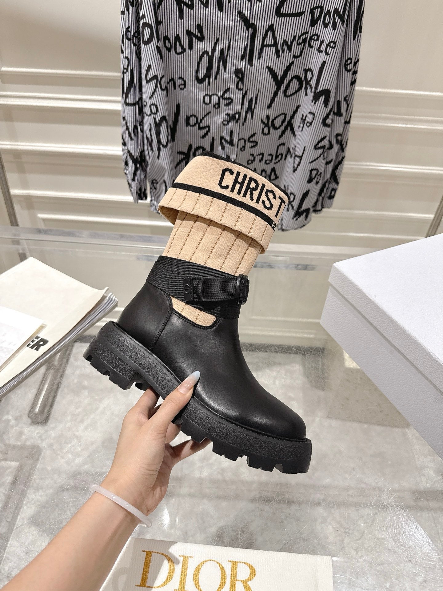 CD Short Stocking Riding Boots Nude Black Cowhide 565792