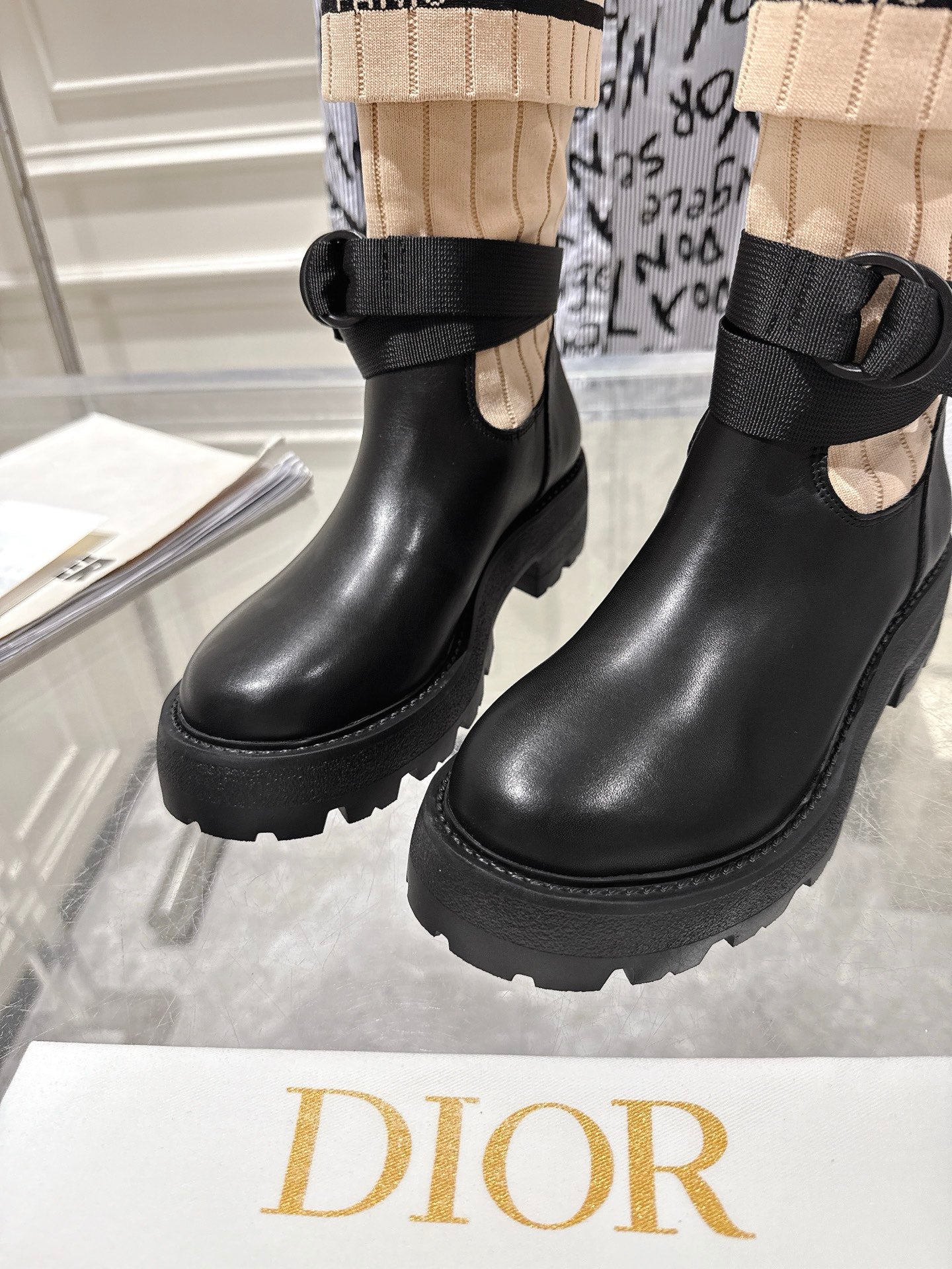 CD Short Stocking Riding Boots Nude Black Cowhide 565792