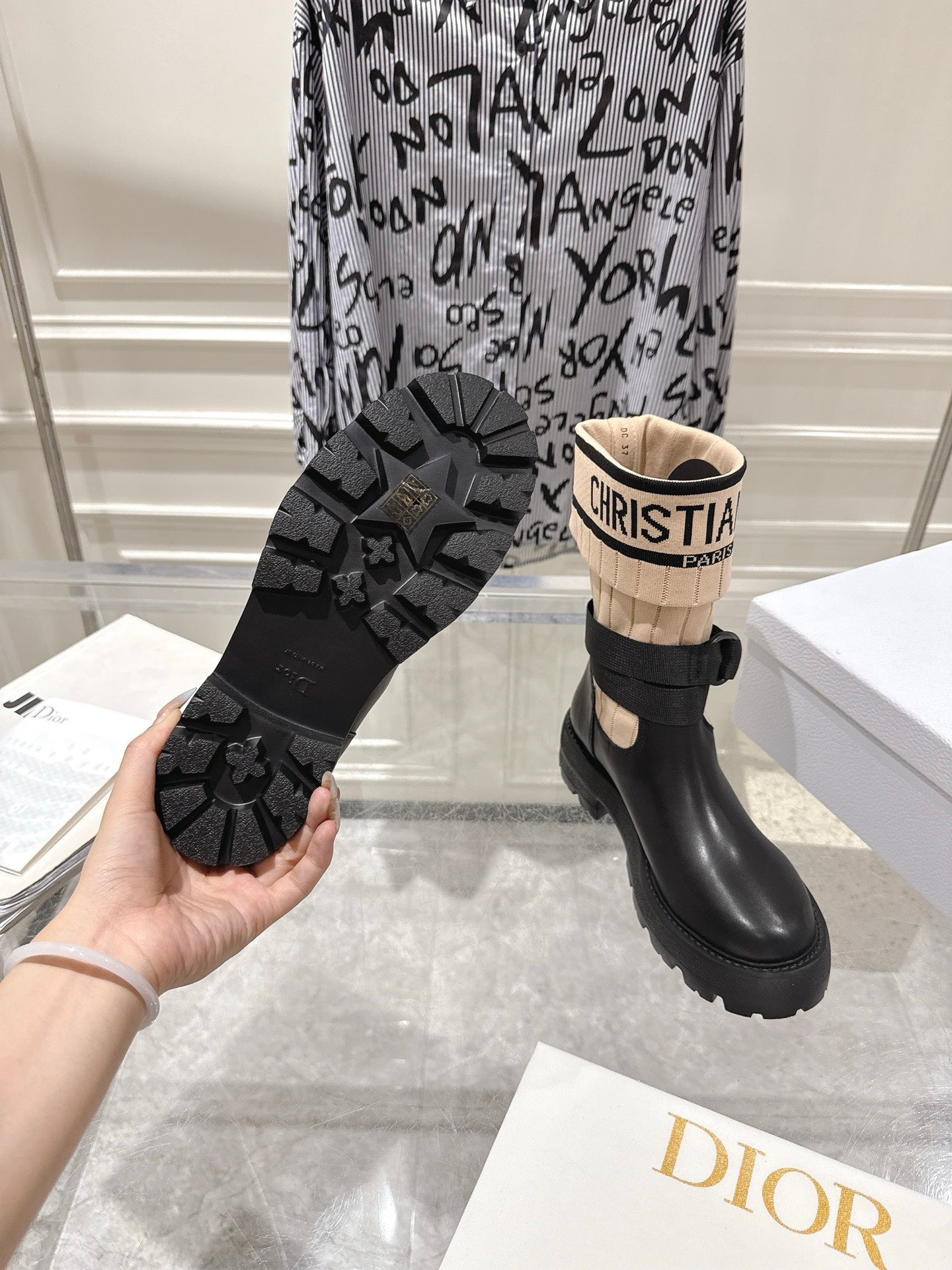 CD Short Stocking Riding Boots Nude Black Cowhide 565792