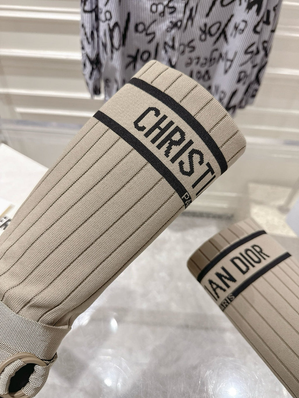 CD Hight Stocking Riding Boots Taupe Black Cowhide 565793