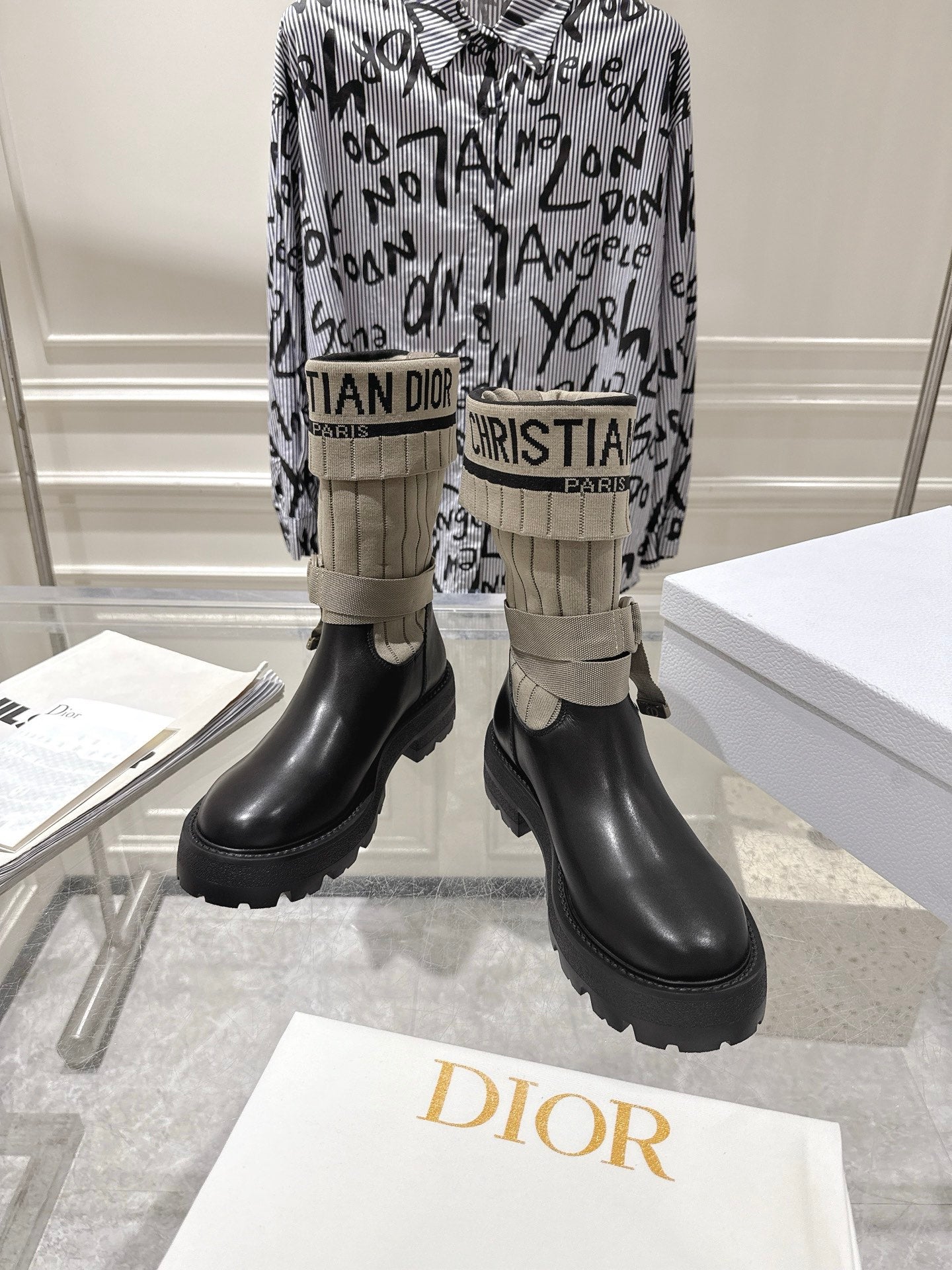 CD Short Stocking Riding Boots Taupe Black Cowhide 565791