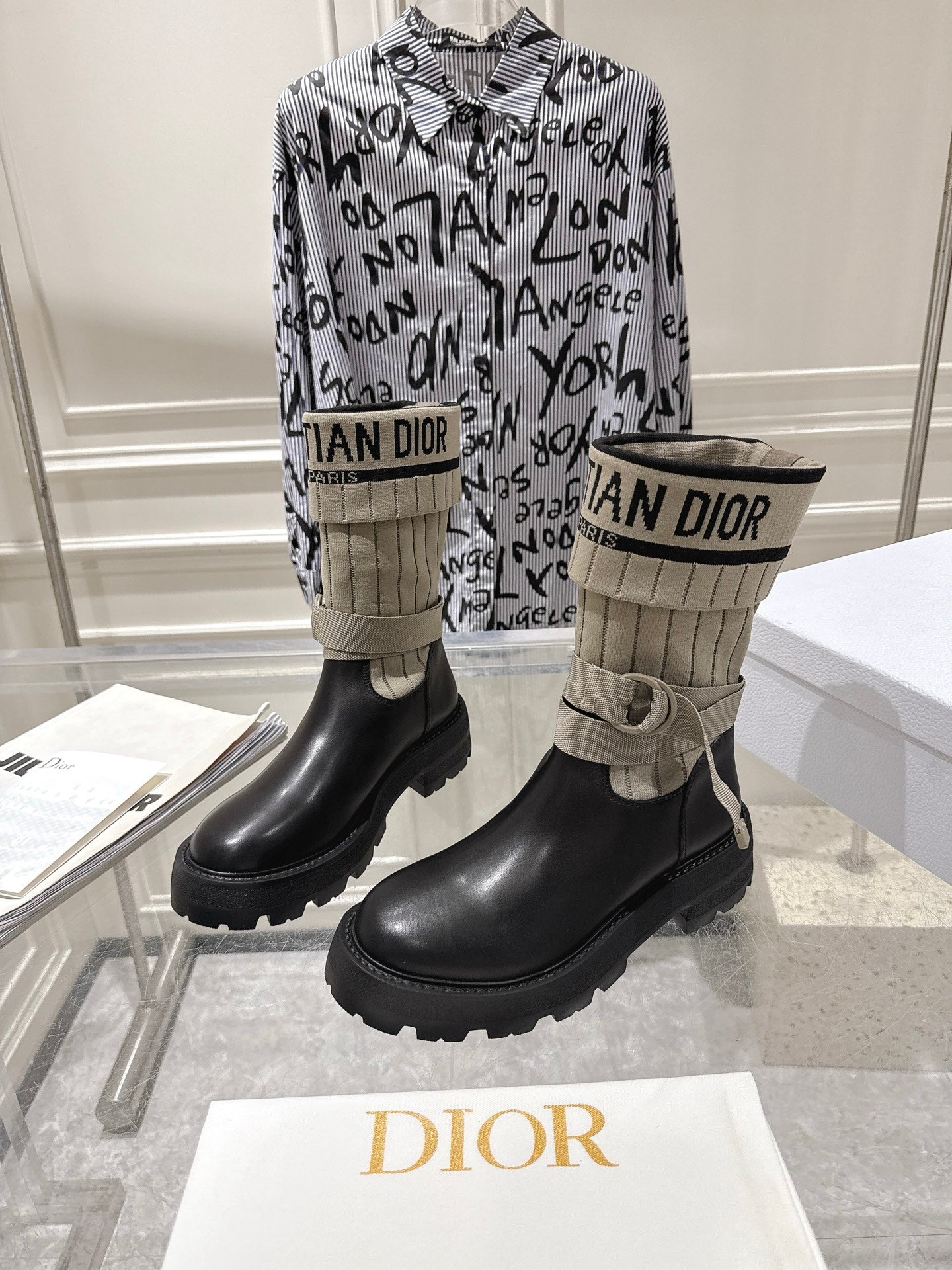 CD Short Stocking Riding Boots Taupe Black Cowhide 565791