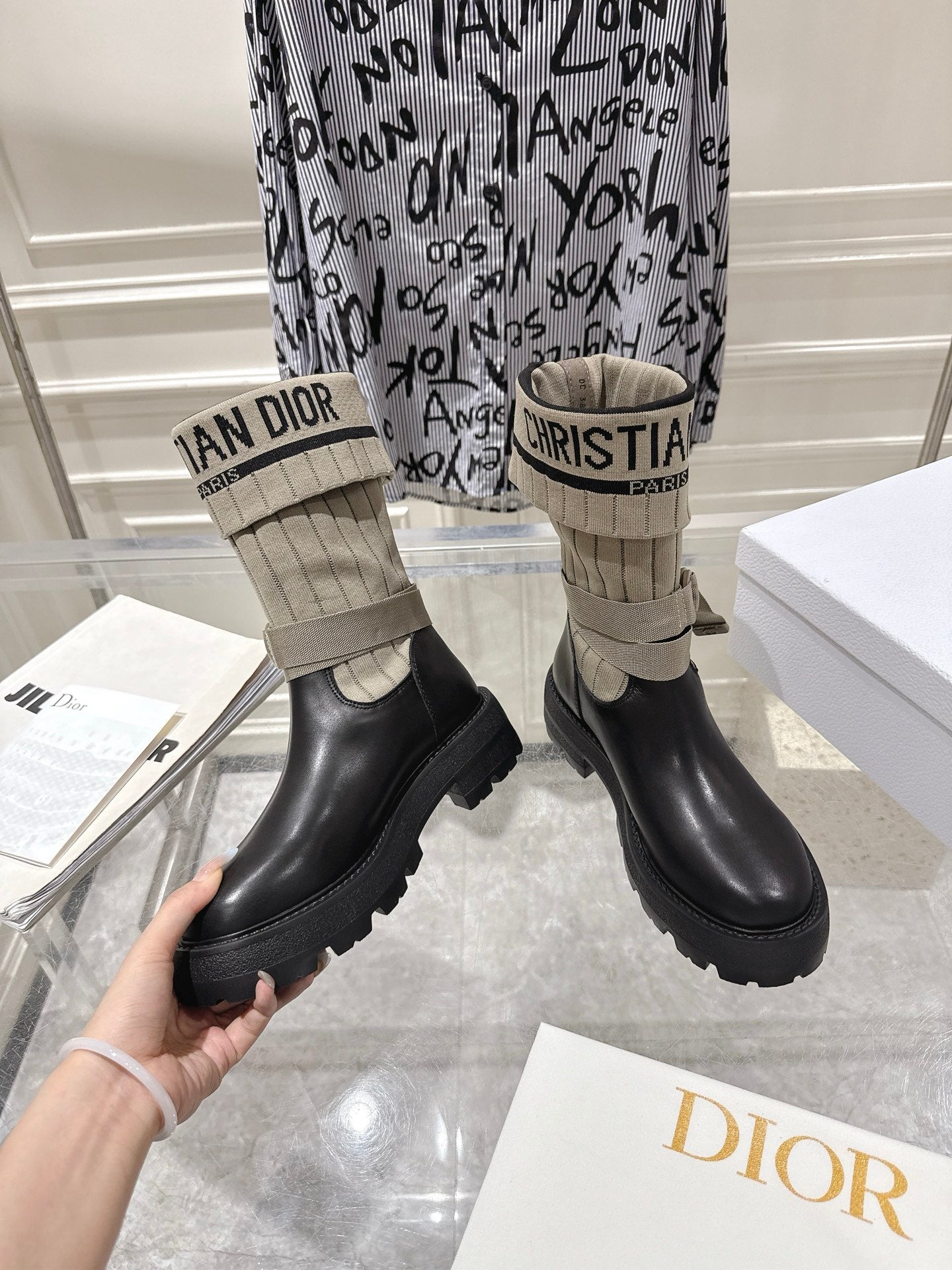 CD Short Stocking Riding Boots Taupe Black Cowhide 565791