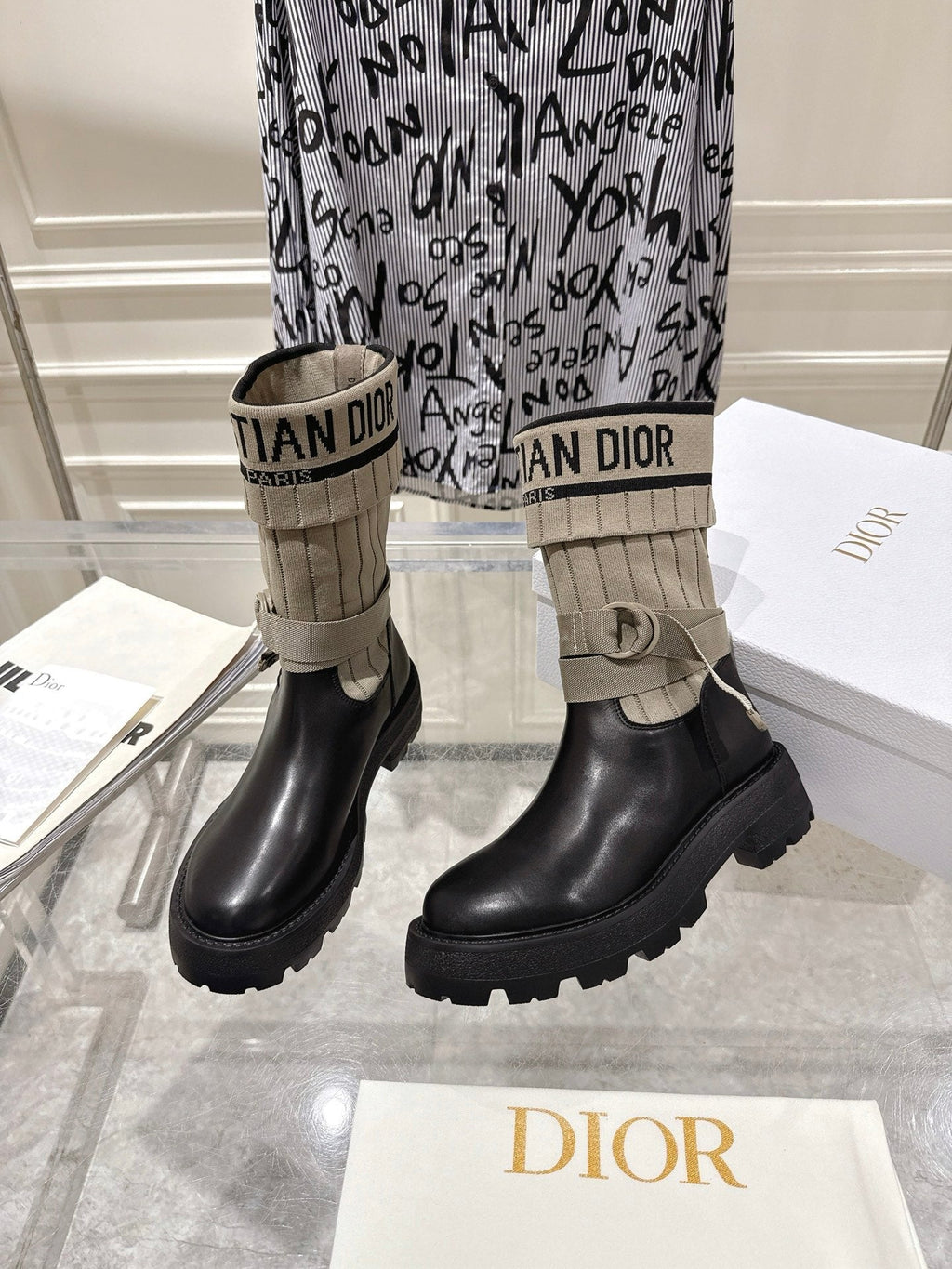 CD Short Stocking Riding Boots Taupe Black Cowhide 565791