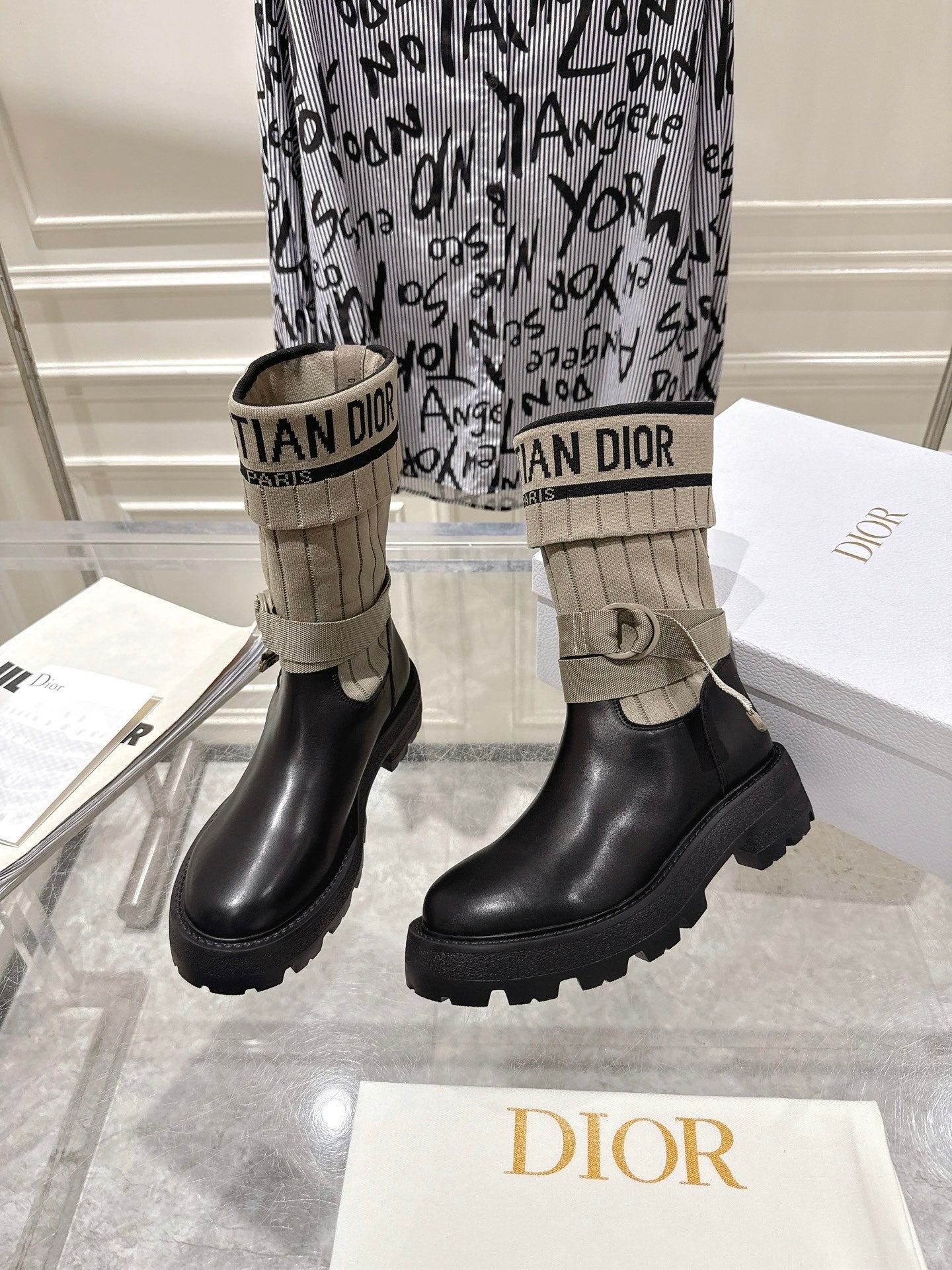 CD Short Stocking Riding Boots Taupe Black Cowhide 565791