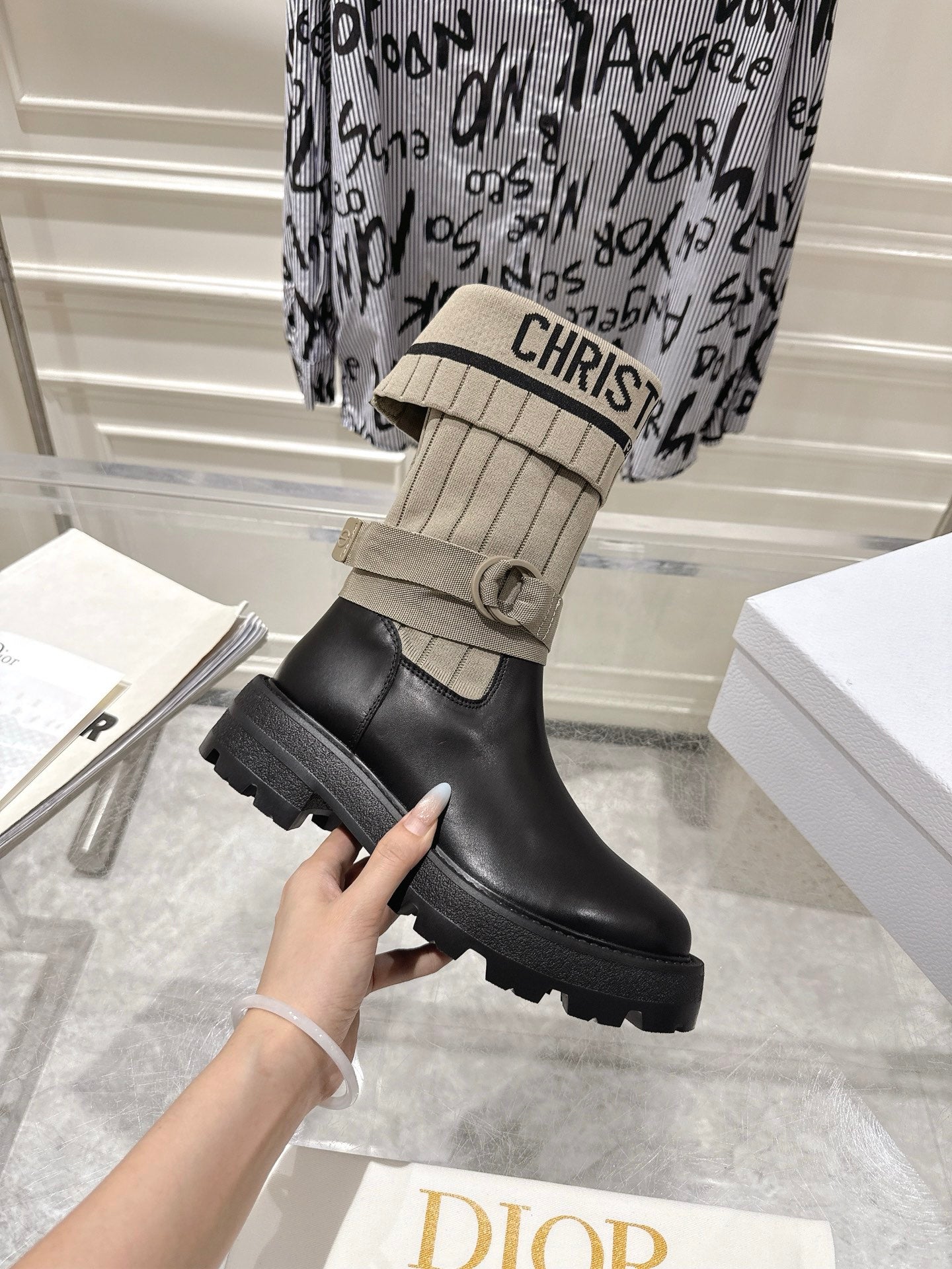 CD Short Stocking Riding Boots Taupe Black Cowhide 565791