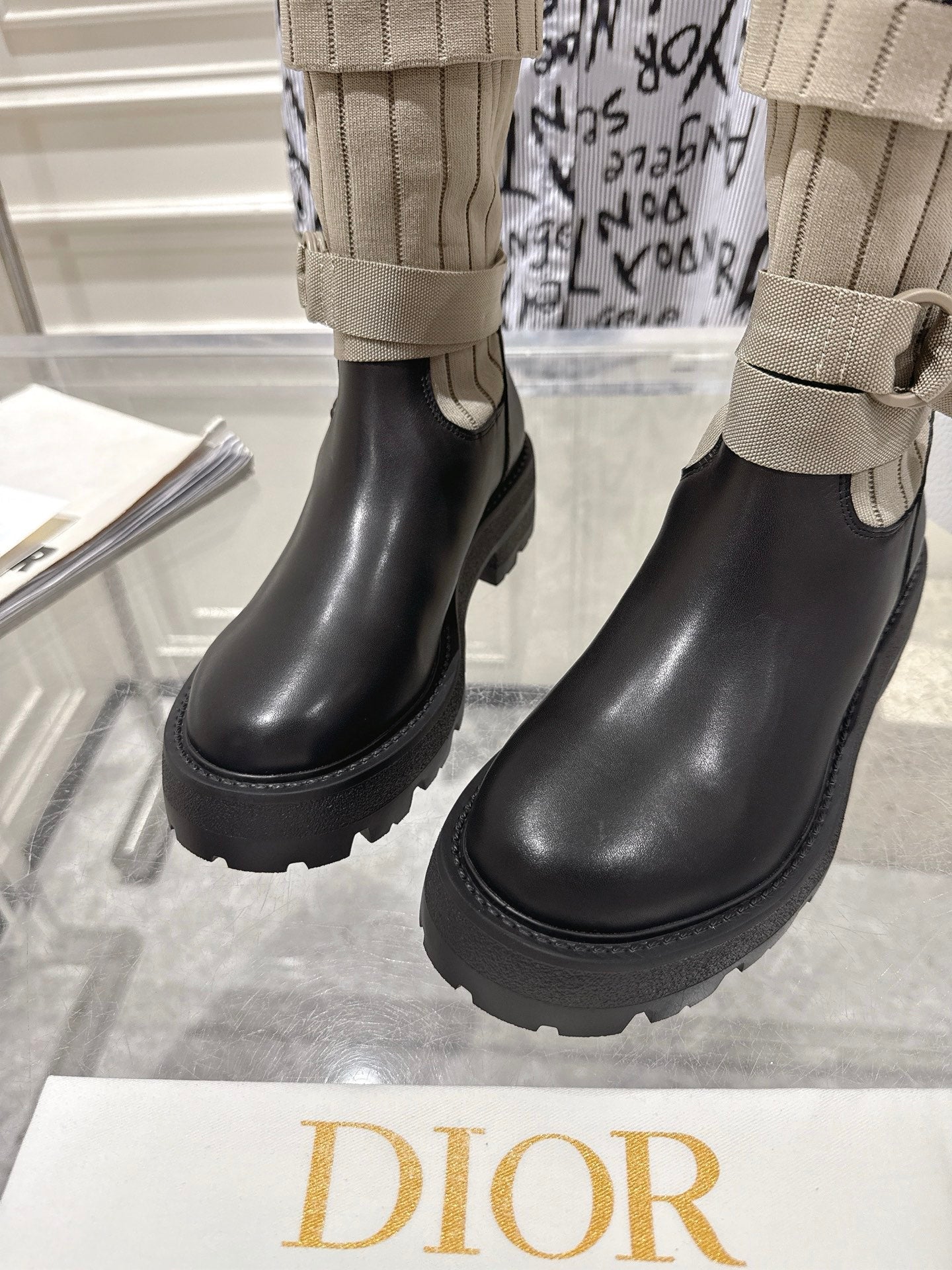 CD Short Stocking Riding Boots Taupe Black Cowhide 565791