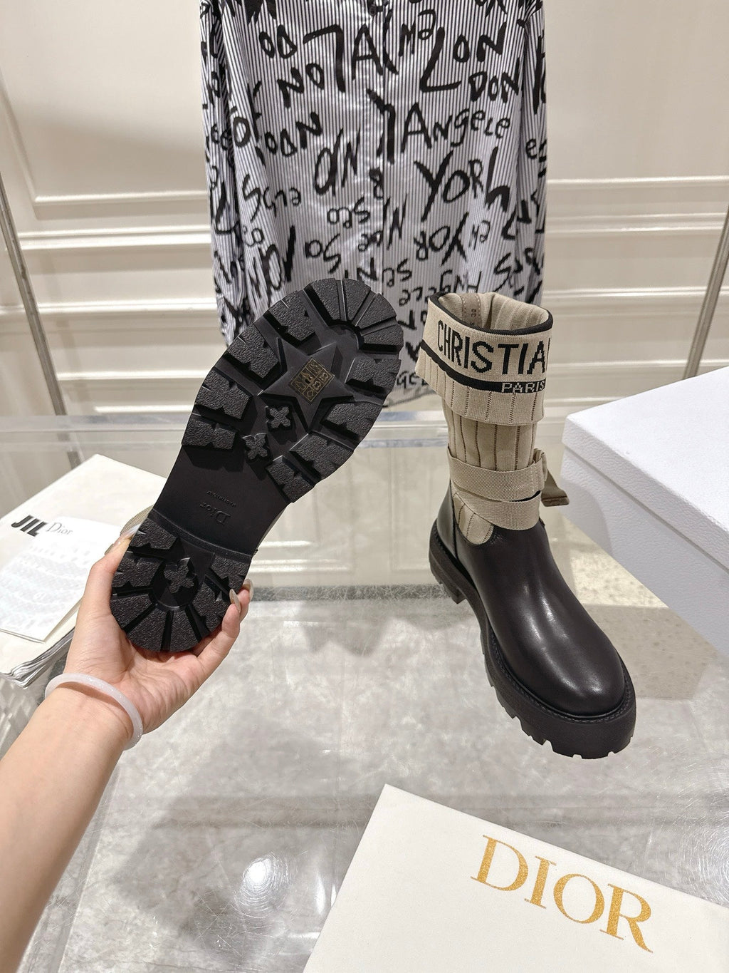 CD Short Stocking Riding Boots Taupe Black Cowhide 565791