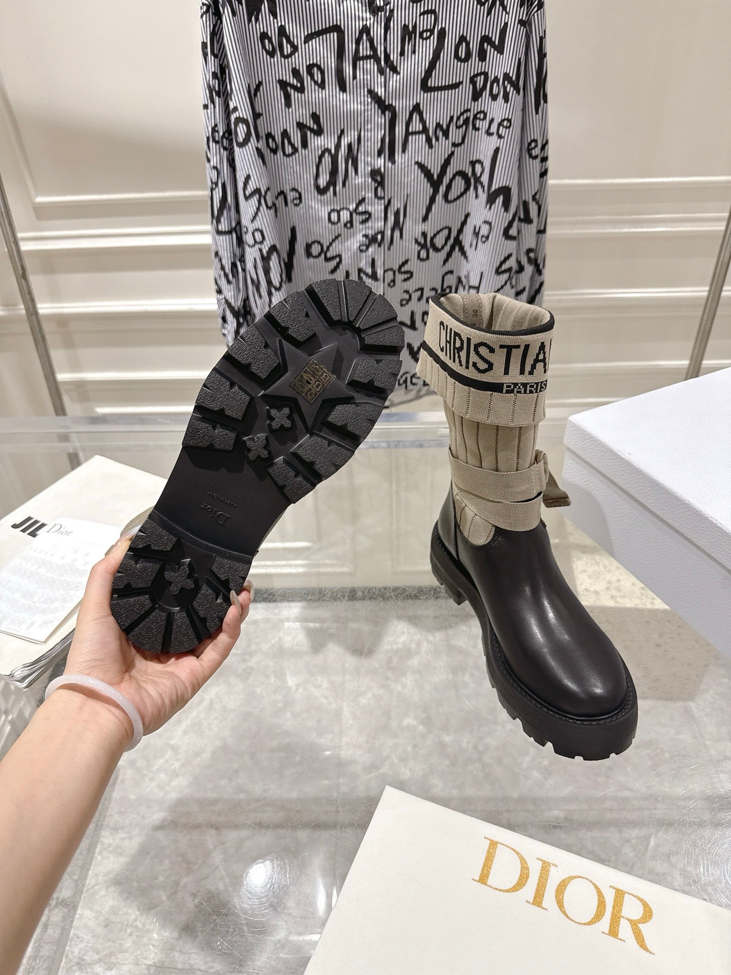 CD Short Stocking Riding Boots Taupe Black Cowhide 565791