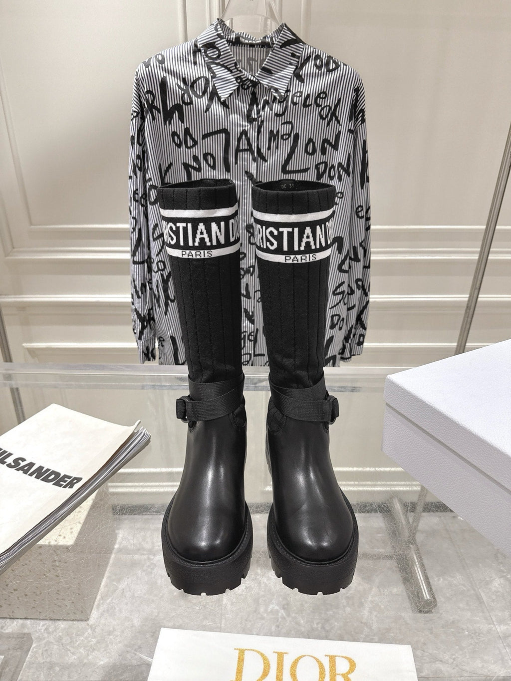 CD Hight Stocking Riding Boots Black Cowhide 565790