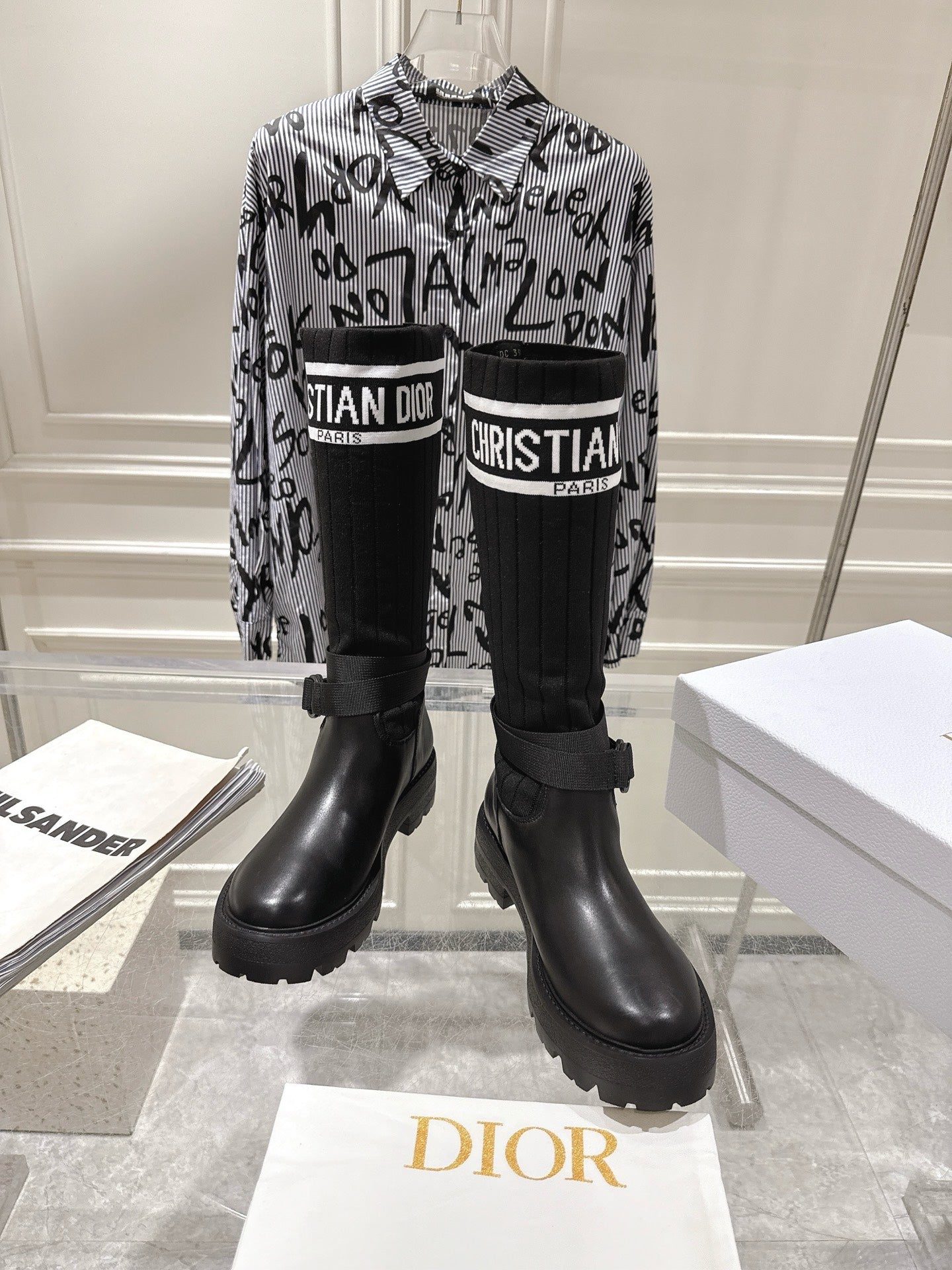 CD Hight Stocking Riding Boots Black Cowhide 565790