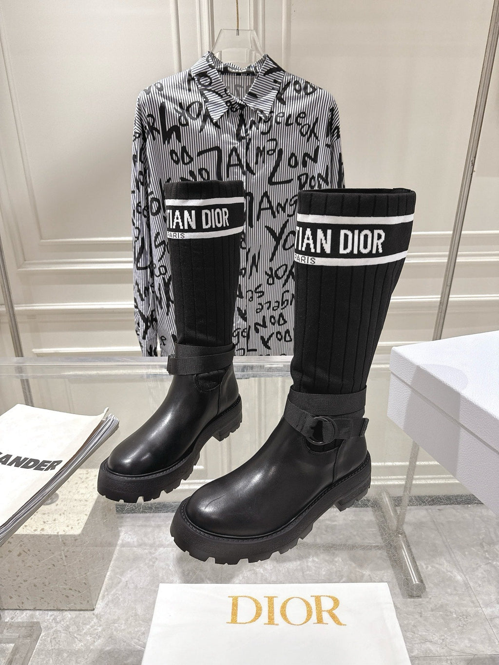 CD Hight Stocking Riding Boots Black Cowhide 565790