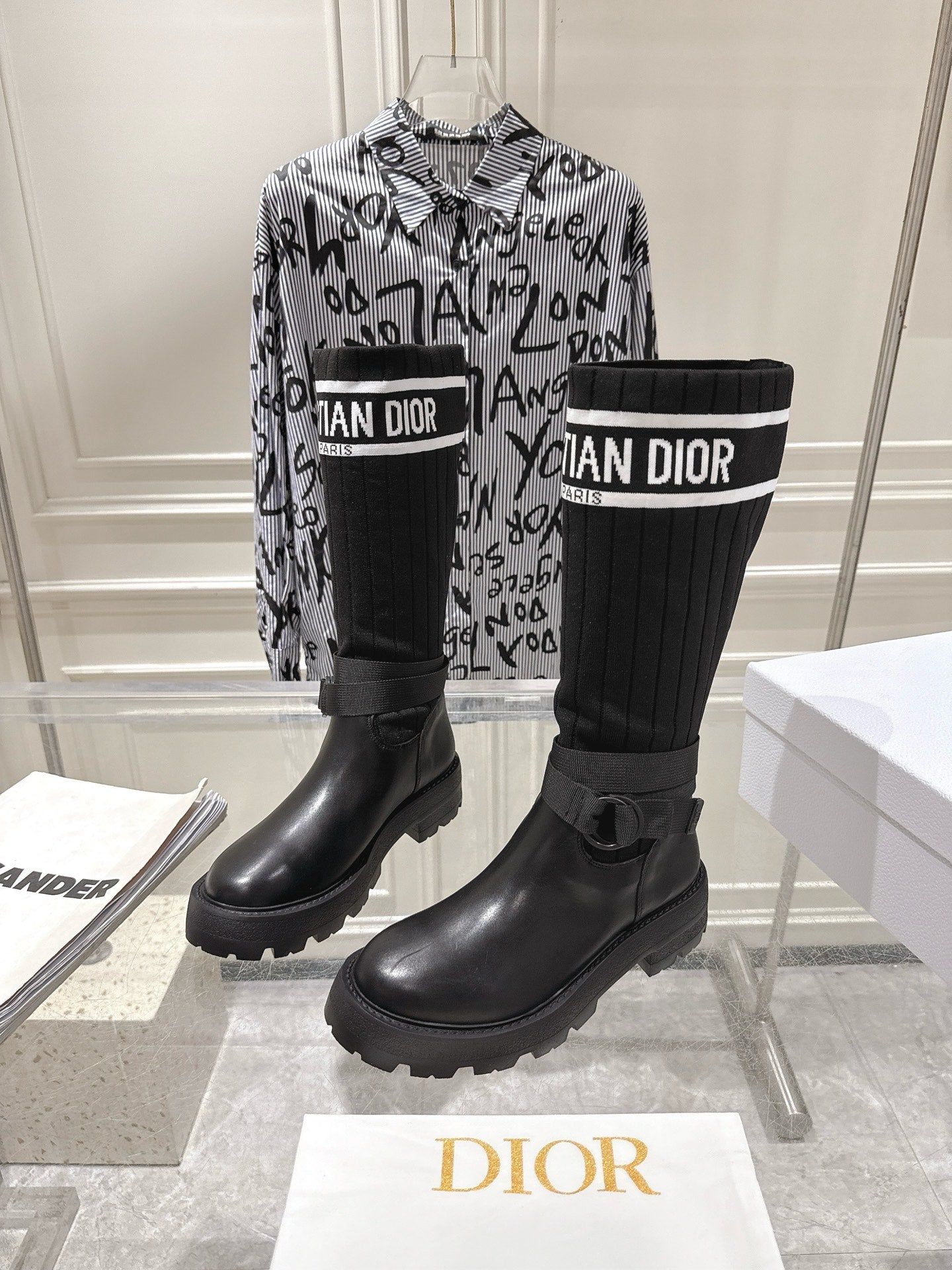 CD Hight Stocking Riding Boots Black Cowhide 565790