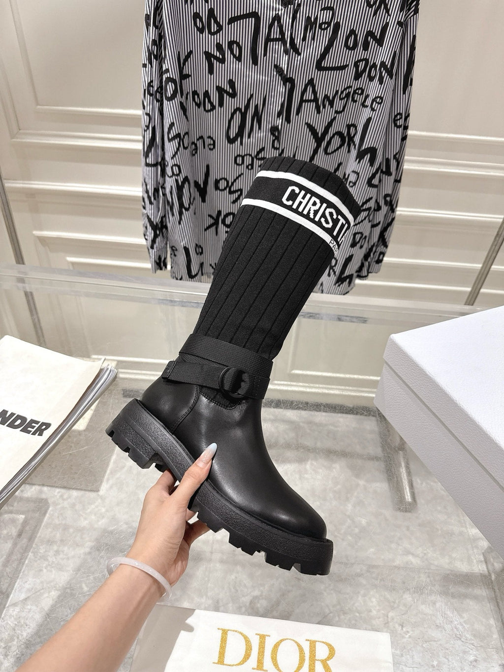 CD Hight Stocking Riding Boots Black Cowhide 565790