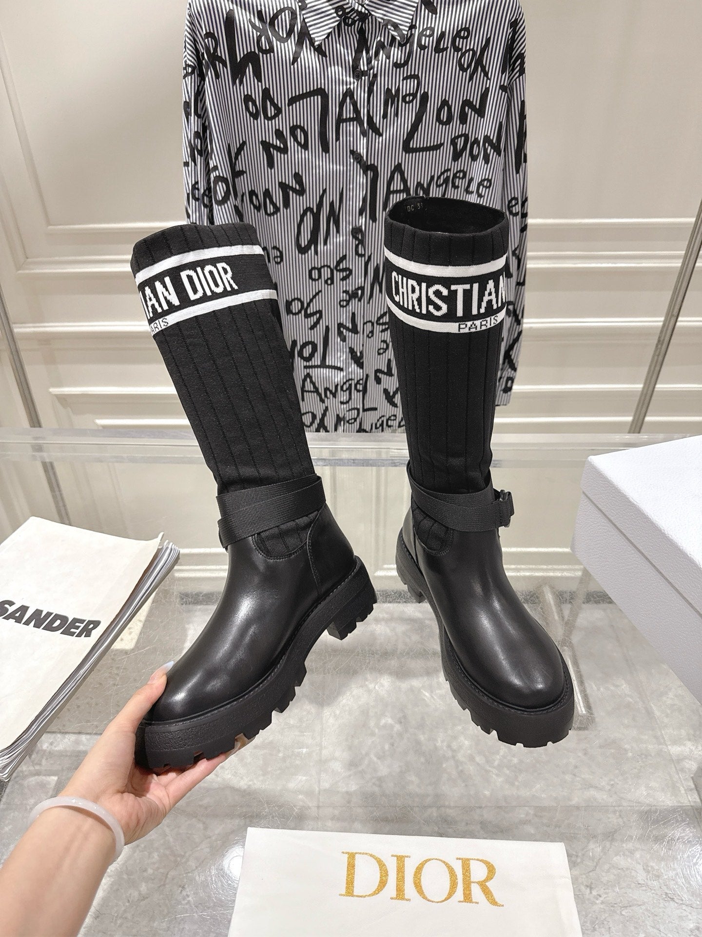 CD Hight Stocking Riding Boots Black Cowhide 565790