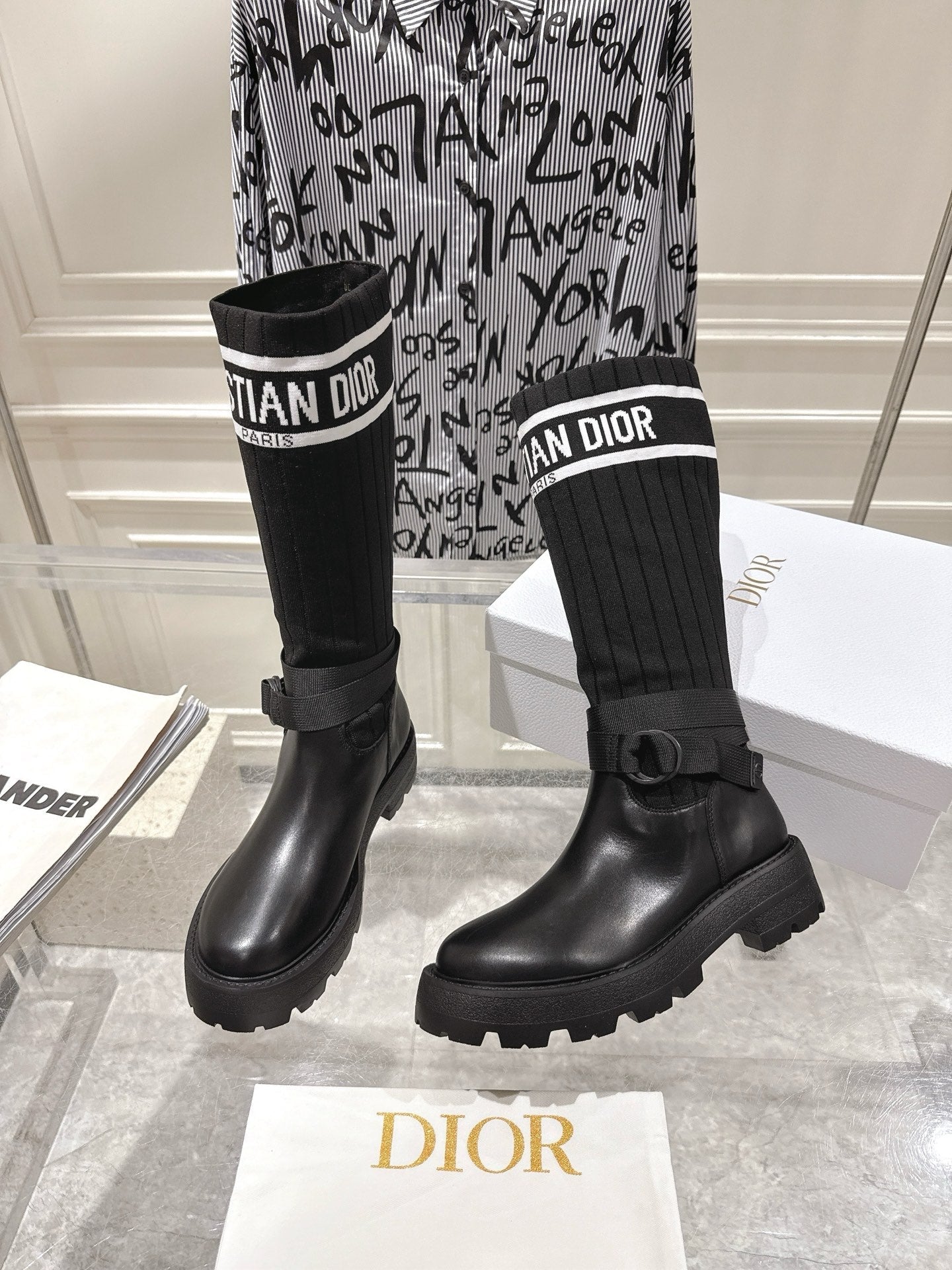 CD Hight Stocking Riding Boots Black Cowhide 565790