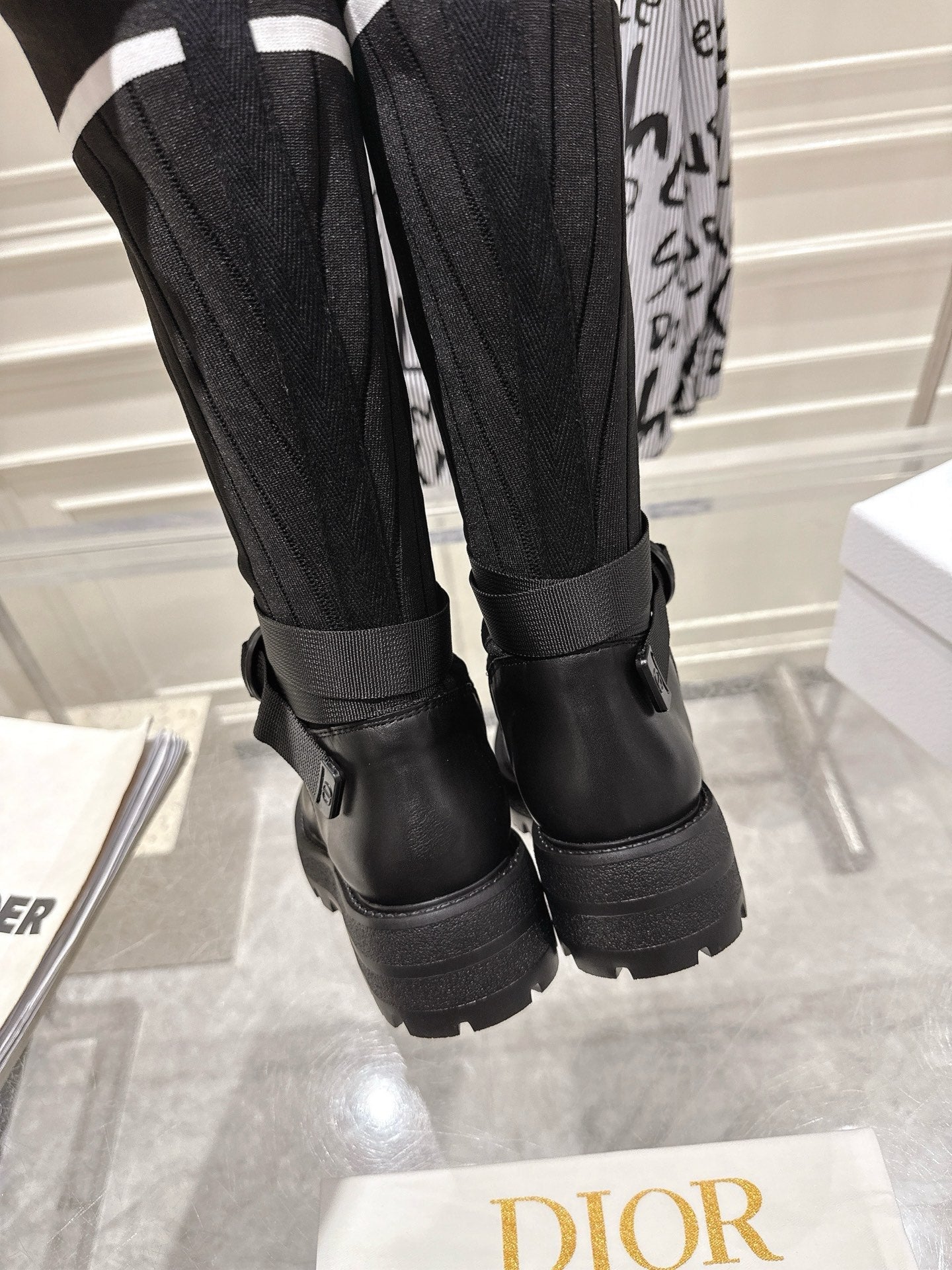 CD Hight Stocking Riding Boots Black Cowhide 565790