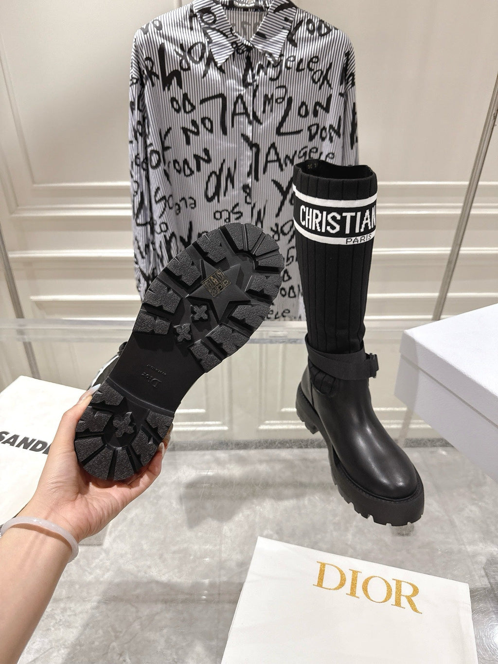 CD Hight Stocking Riding Boots Black Cowhide 565790