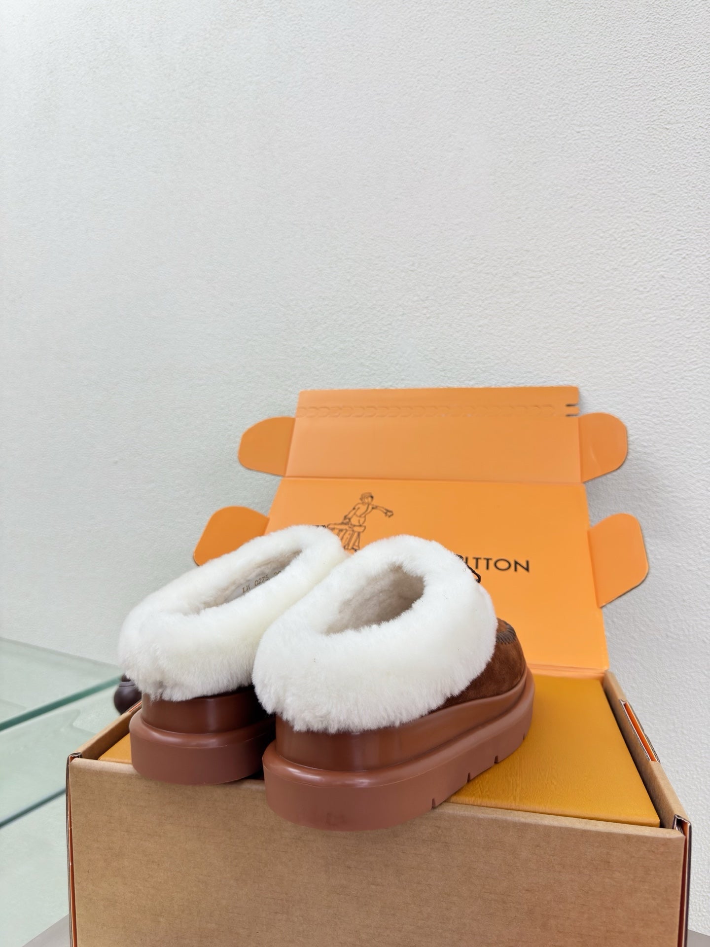 LV Lamb-lined Platform Slippers Dark Brown Lamb Wool Suede 566893