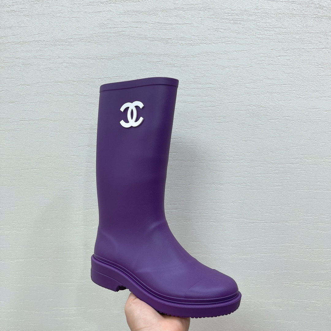 Chanel 26 Vintage Rain Boots Purple Sheepskin 476070