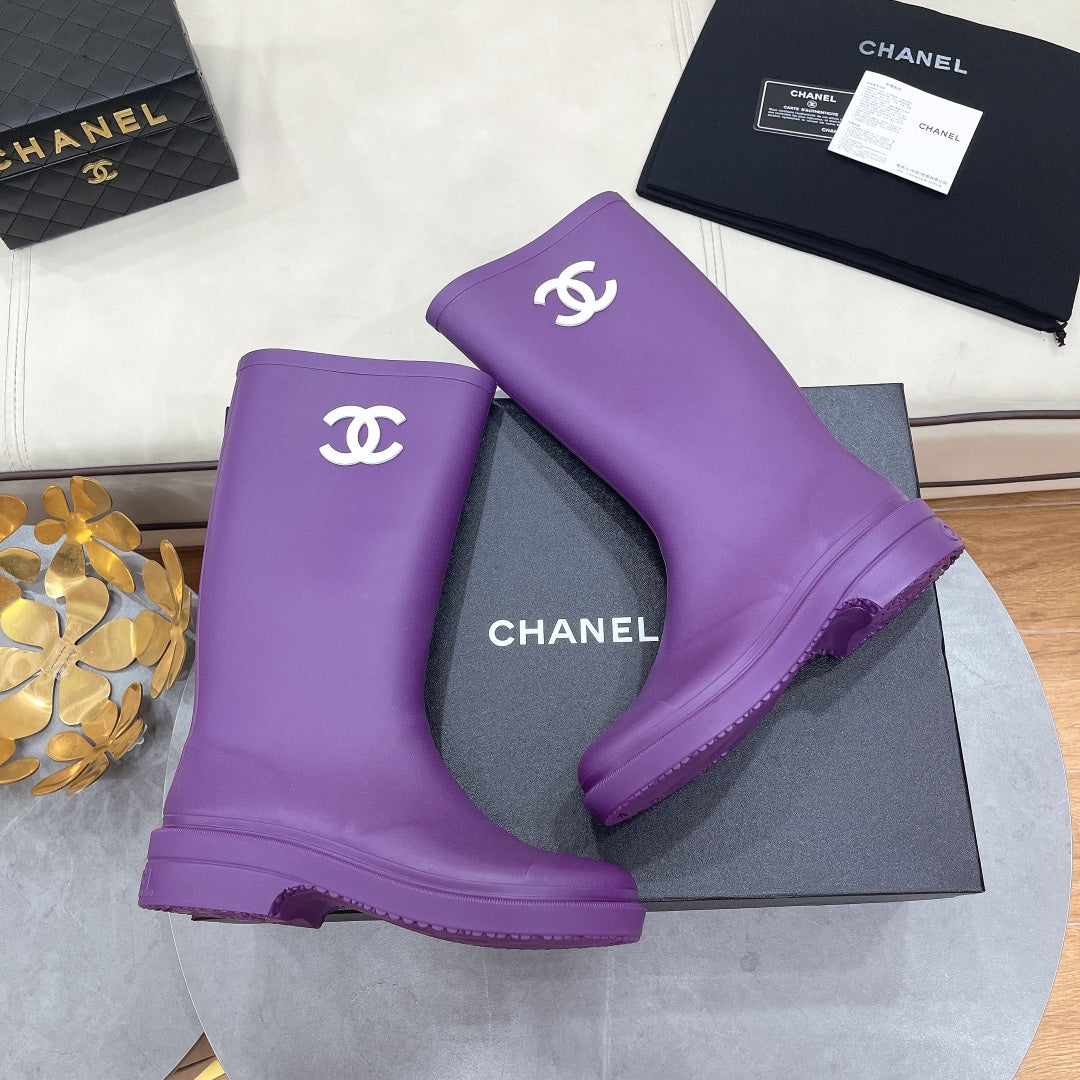 Chanel 26 Vintage Rain Boots Purple Sheepskin 476070