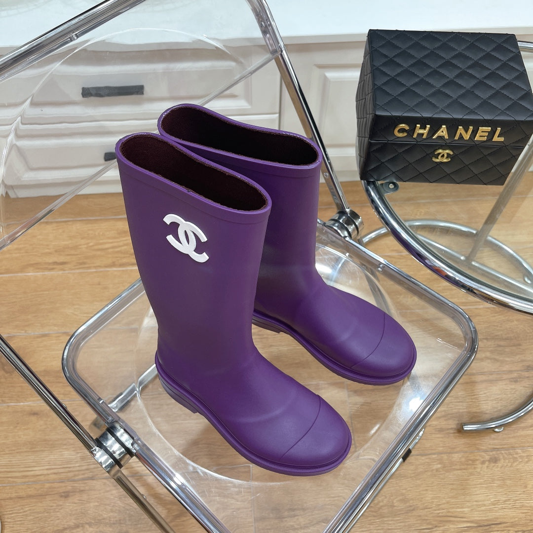 Chanel 26 Vintage Rain Boots Purple Sheepskin 476070