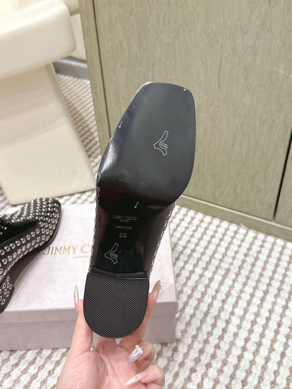 Jimmy Choo Eliot Slippers 45mm Metallic Eyelets Black Calfskin 568494