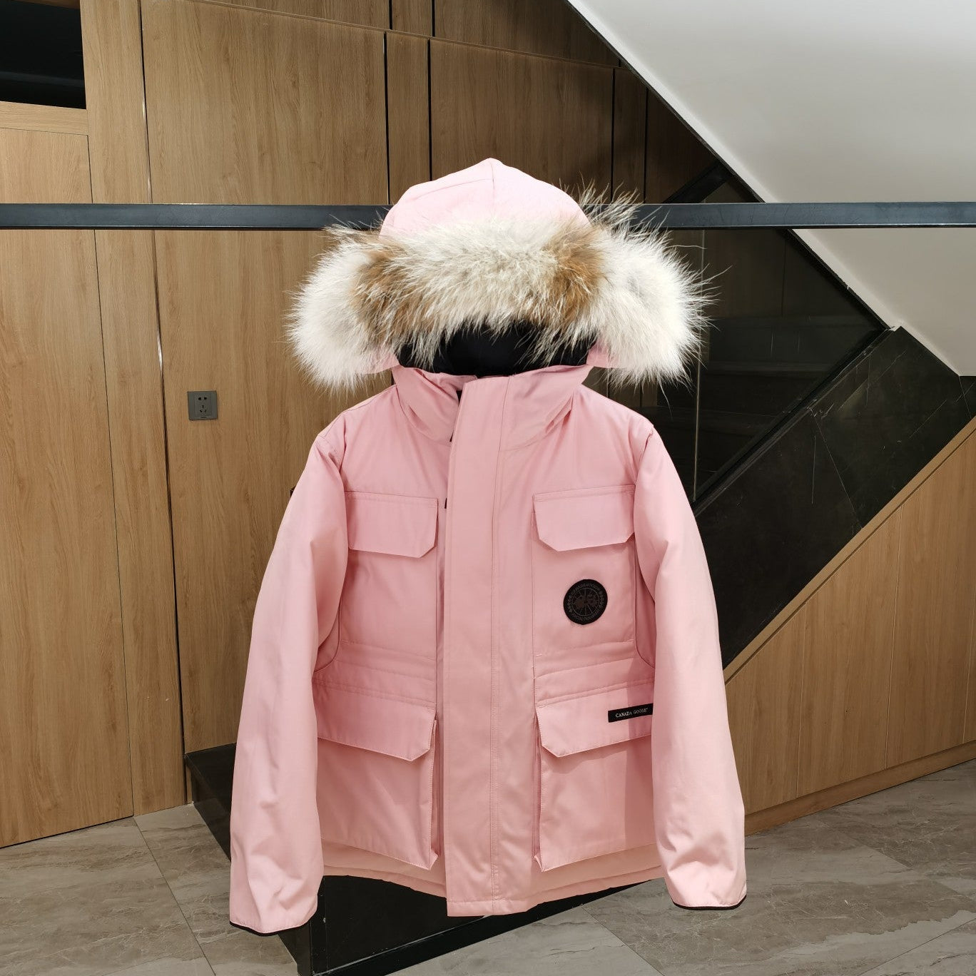 Canada Goose Children Parka Jacket Sandy Pink Fox Fur Polyester Cotton