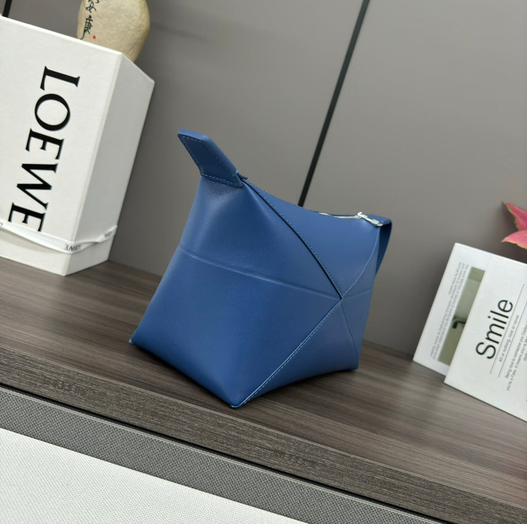 Loewe Puzzle Fold 22cm Handbag in Blue Glossy Calfskin 274150