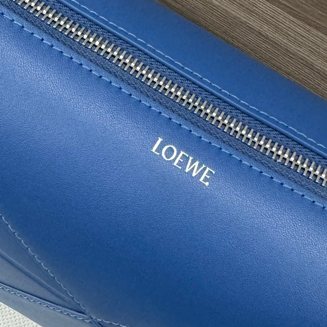 Loewe Puzzle Fold 22cm Handbag in Blue Glossy Calfskin 274150