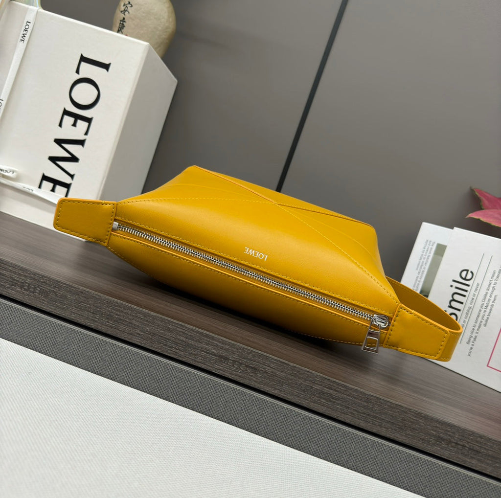 Loewe Puzzle Fold 22cm Handbag in Yellow Glossy Calfskin 274158