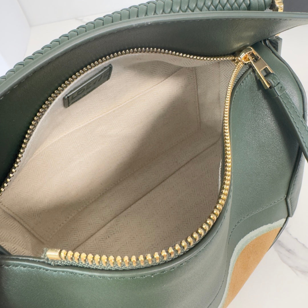 Loewe Puzzle Handbag 24 in Green mix Yellow Suede 274168