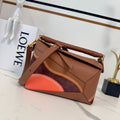 Loewe Puzzle Handbag 24 in Pecan/Parrot Pink Suede 274171