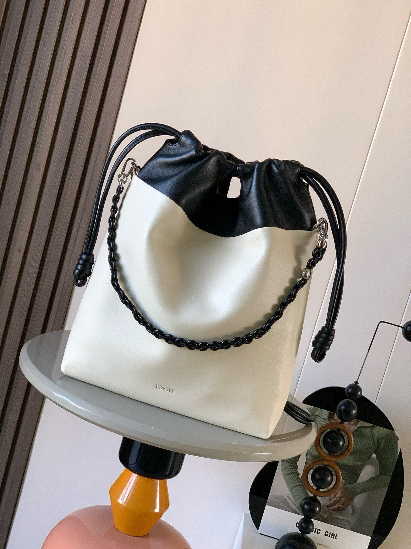 Loewe Flamenco Tote Bag 38 in Black mix White  Lamskin 274216