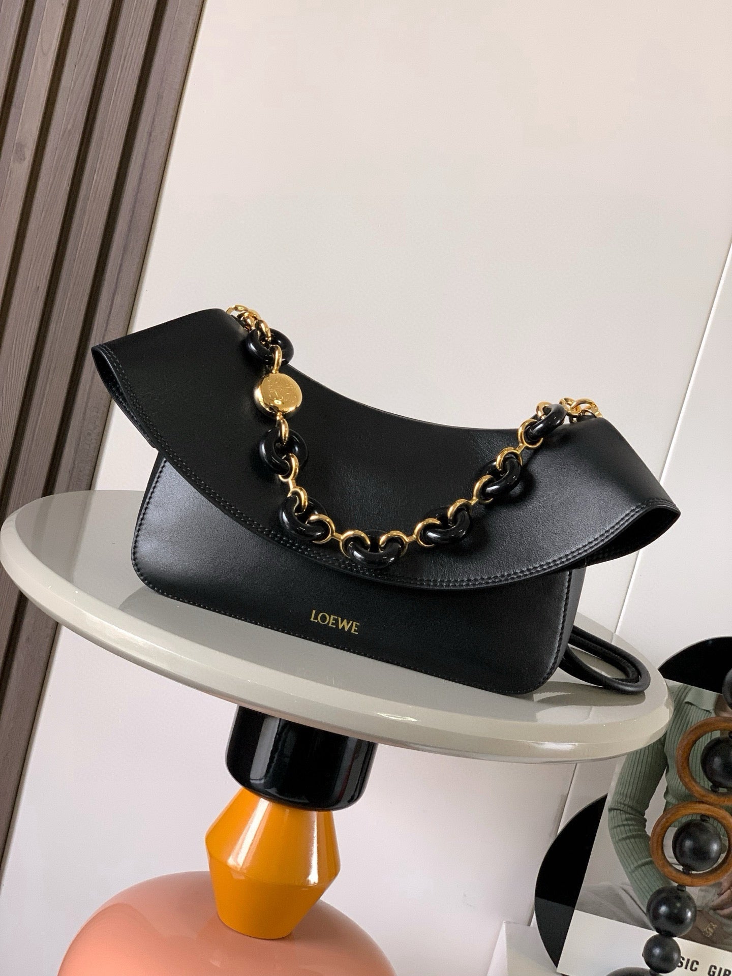 Loewe Ola Handbag Medium 26cm in Black Silver Calfskin  274220