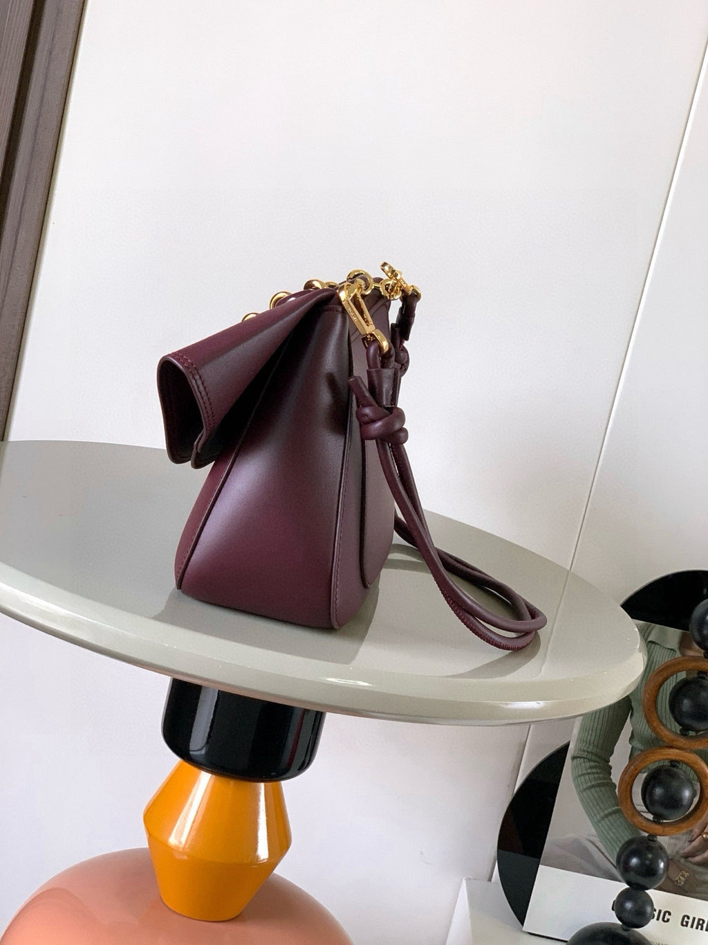 Loewe Ola Handbag Medium 26cm in Burgundy Silver Calfskin  274222