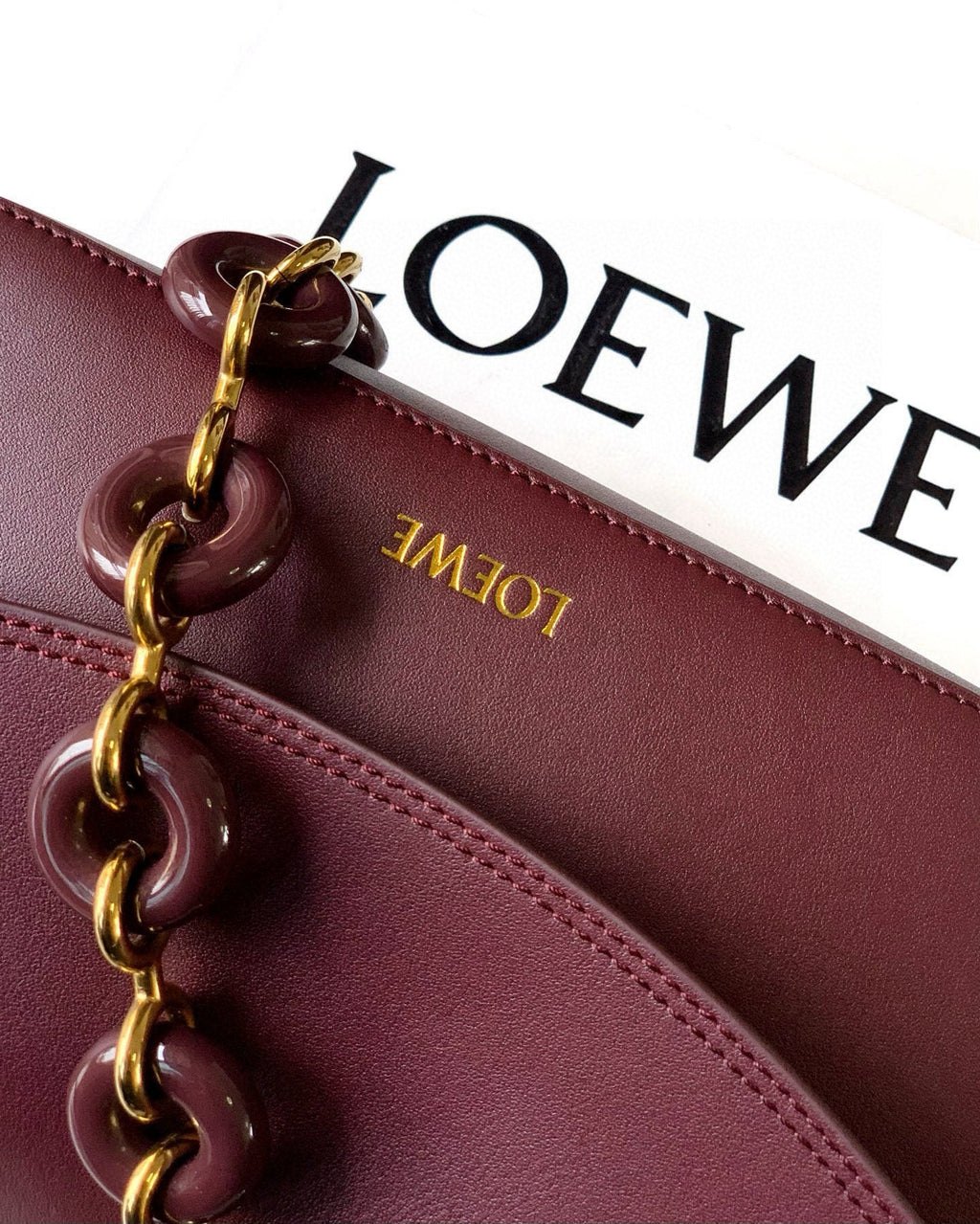 Loewe Ola Handbag Medium 26cm in Burgundy Silver Calfskin  274222