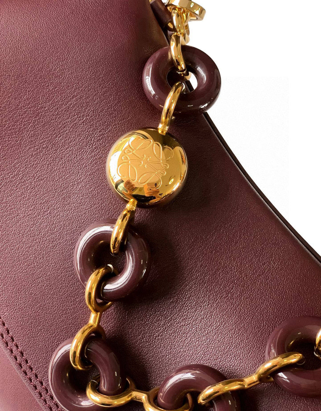 Loewe Ola Handbag Medium 26cm in Burgundy Silver Calfskin  274222