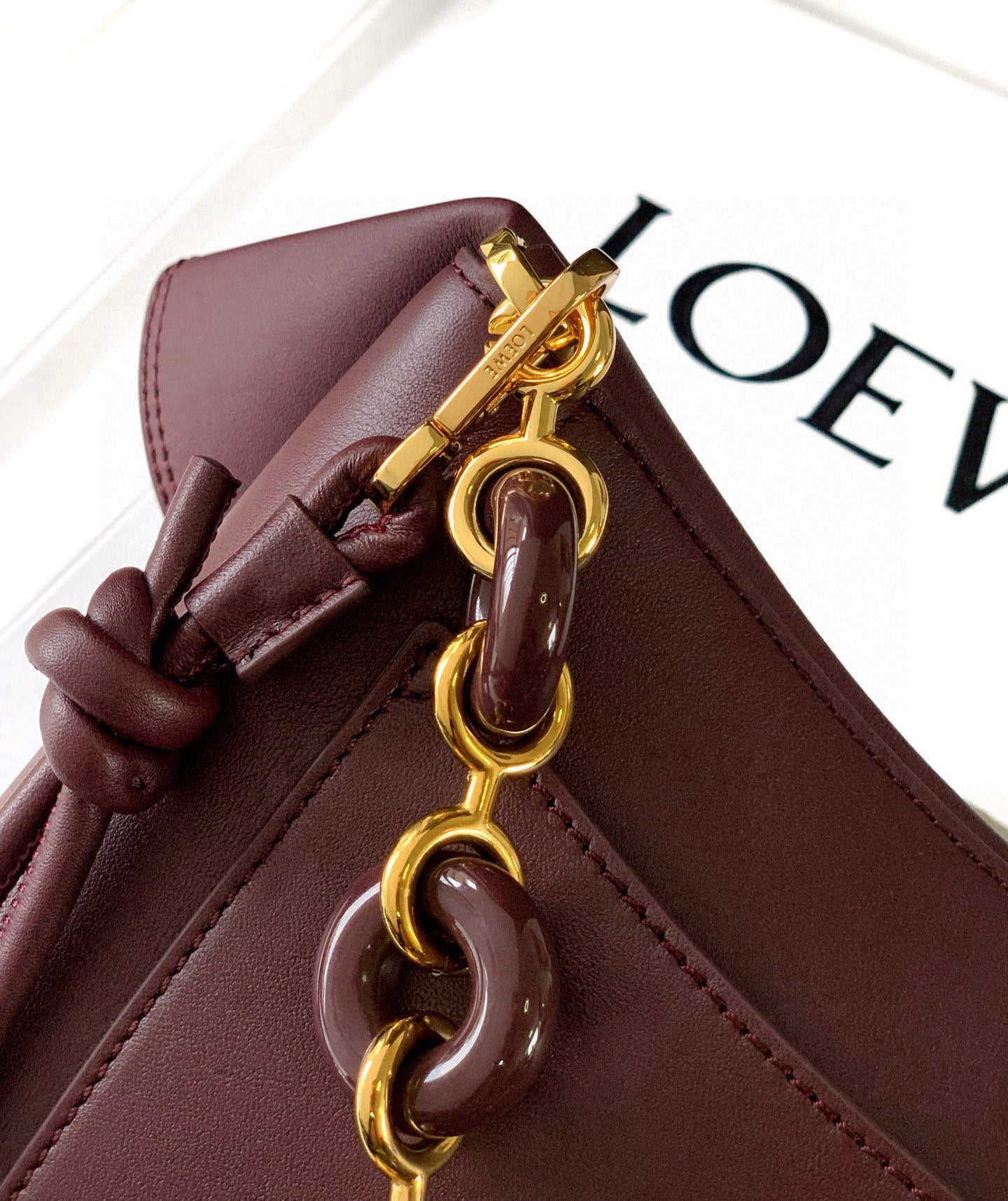 Loewe Ola Handbag Medium 26cm in Burgundy Silver Calfskin  274222