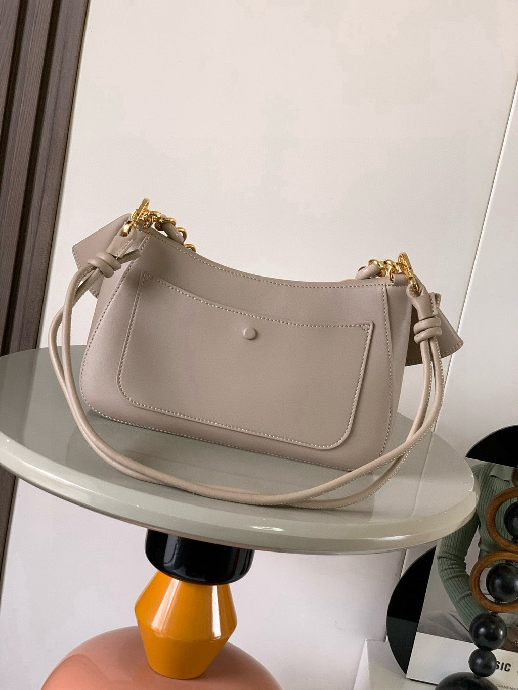 Loewe Ola Handbag Medium 26cm in Beige Silver Calfskin  274224