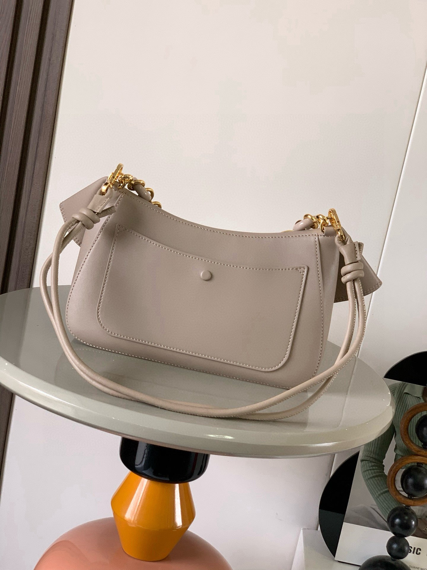 Loewe Ola Handbag Medium 26cm in Beige Silver Calfskin  274224