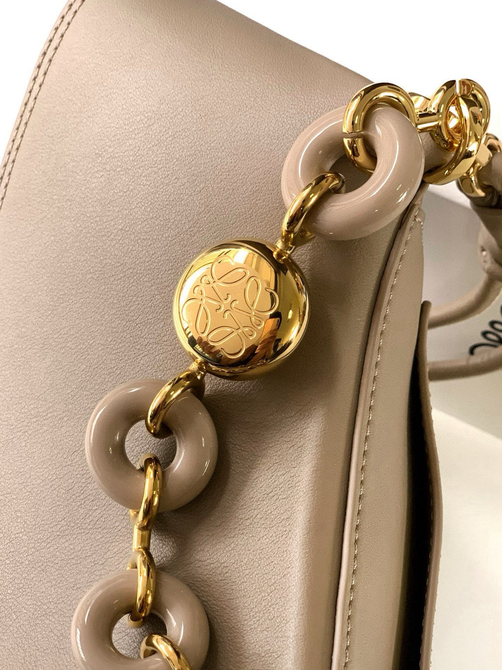 Loewe Ola Handbag Medium 26cm in Beige Silver Calfskin  274224