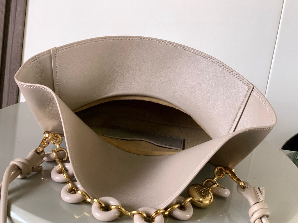 Loewe Ola Handbag Medium 26cm in Beige Silver Calfskin  274224