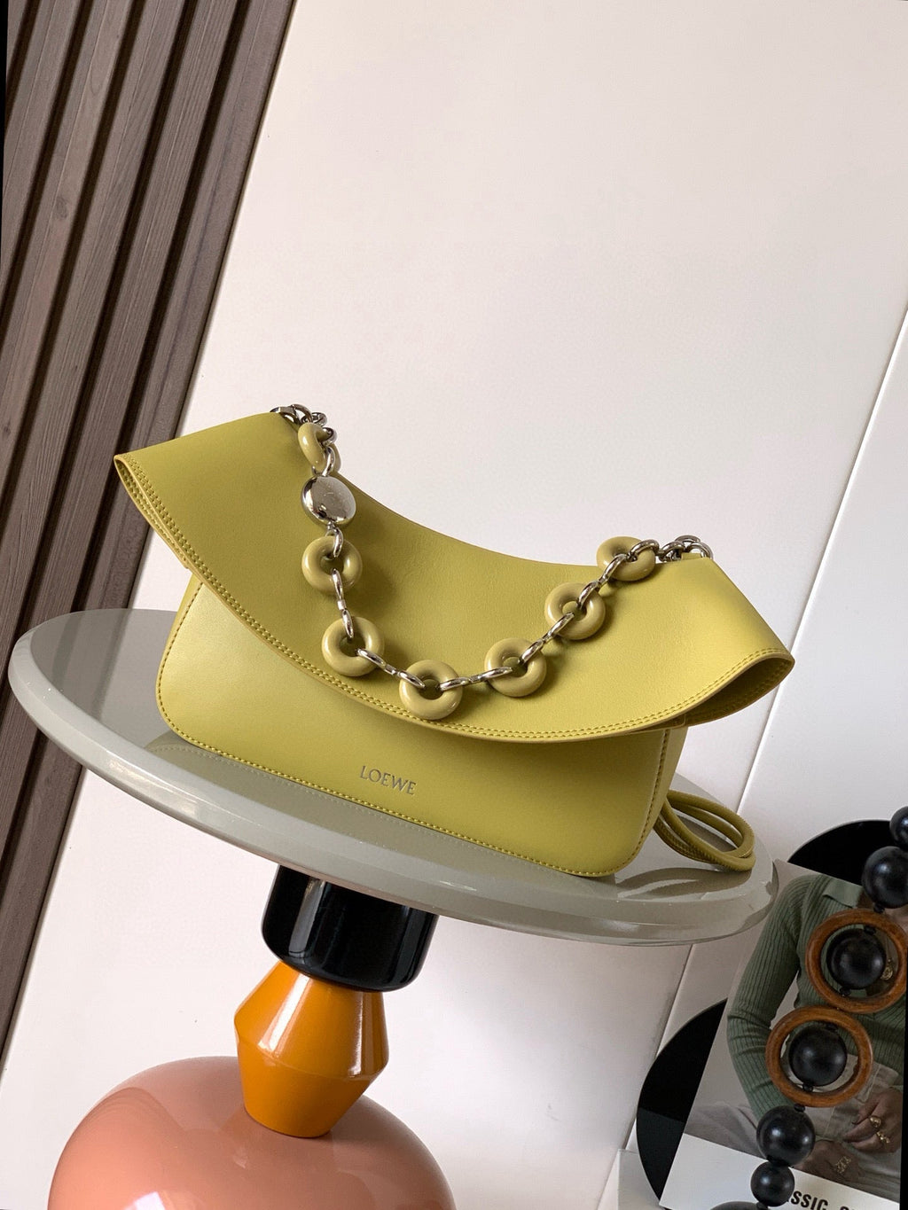 Loewe Ola Handbag Medium 26cm in Olive Green Silver Calfskin  274226