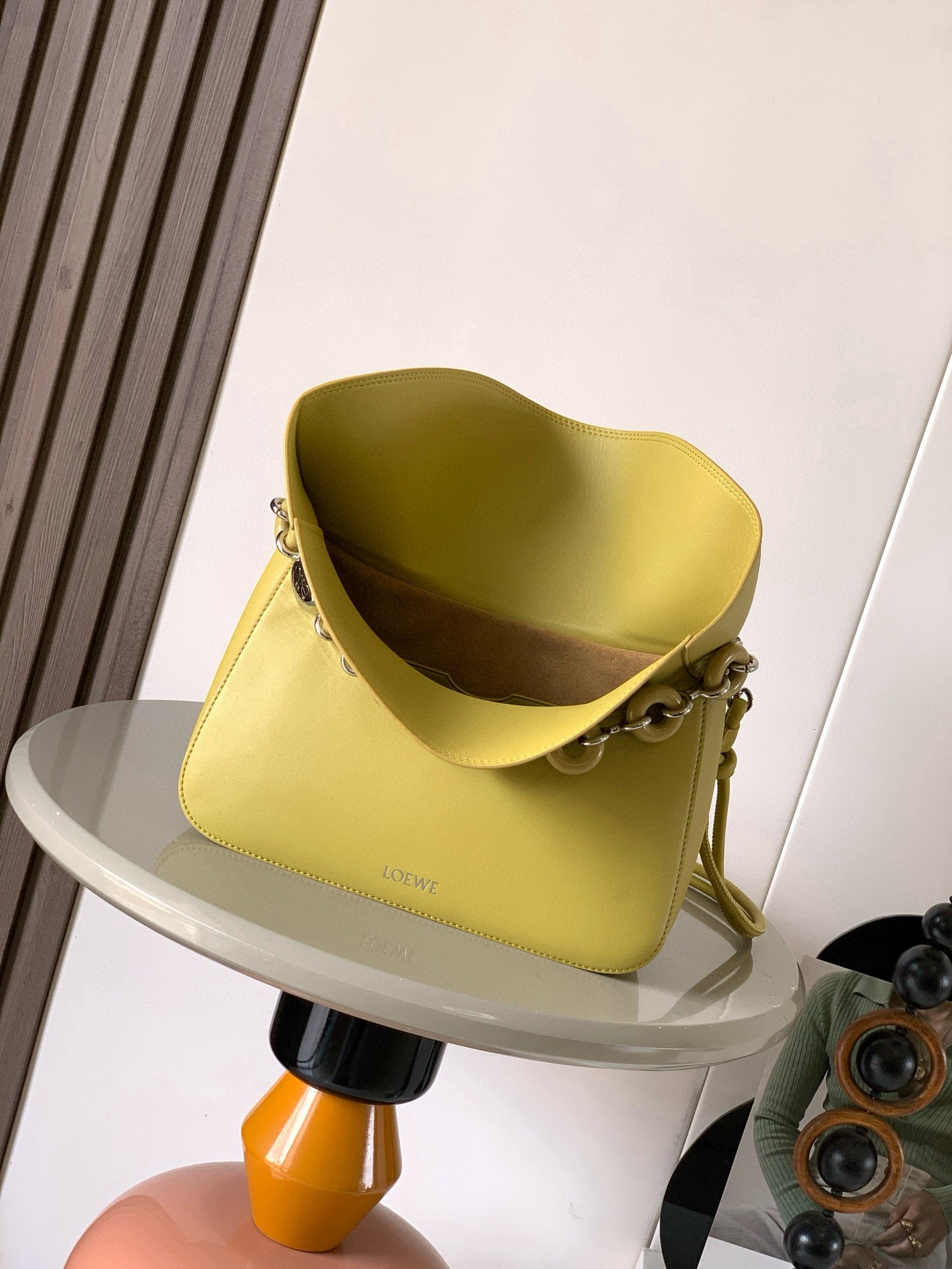 Loewe Ola Handbag Medium 26cm in Olive Green Silver Calfskin  274226