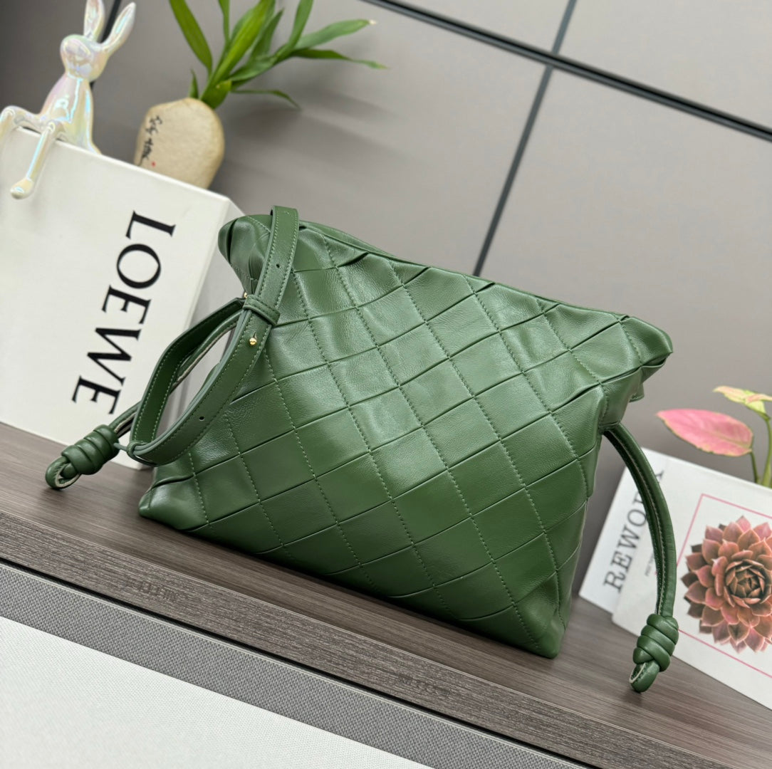 Loewe Flamenco Clutch Bag in Glossy Green Lambskin 274263