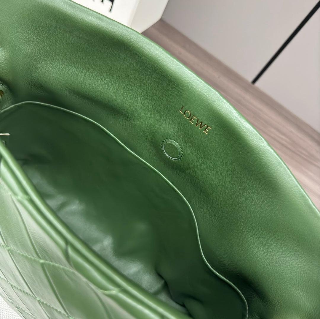 Loewe Flamenco Clutch Bag in Glossy Green Lambskin 274263