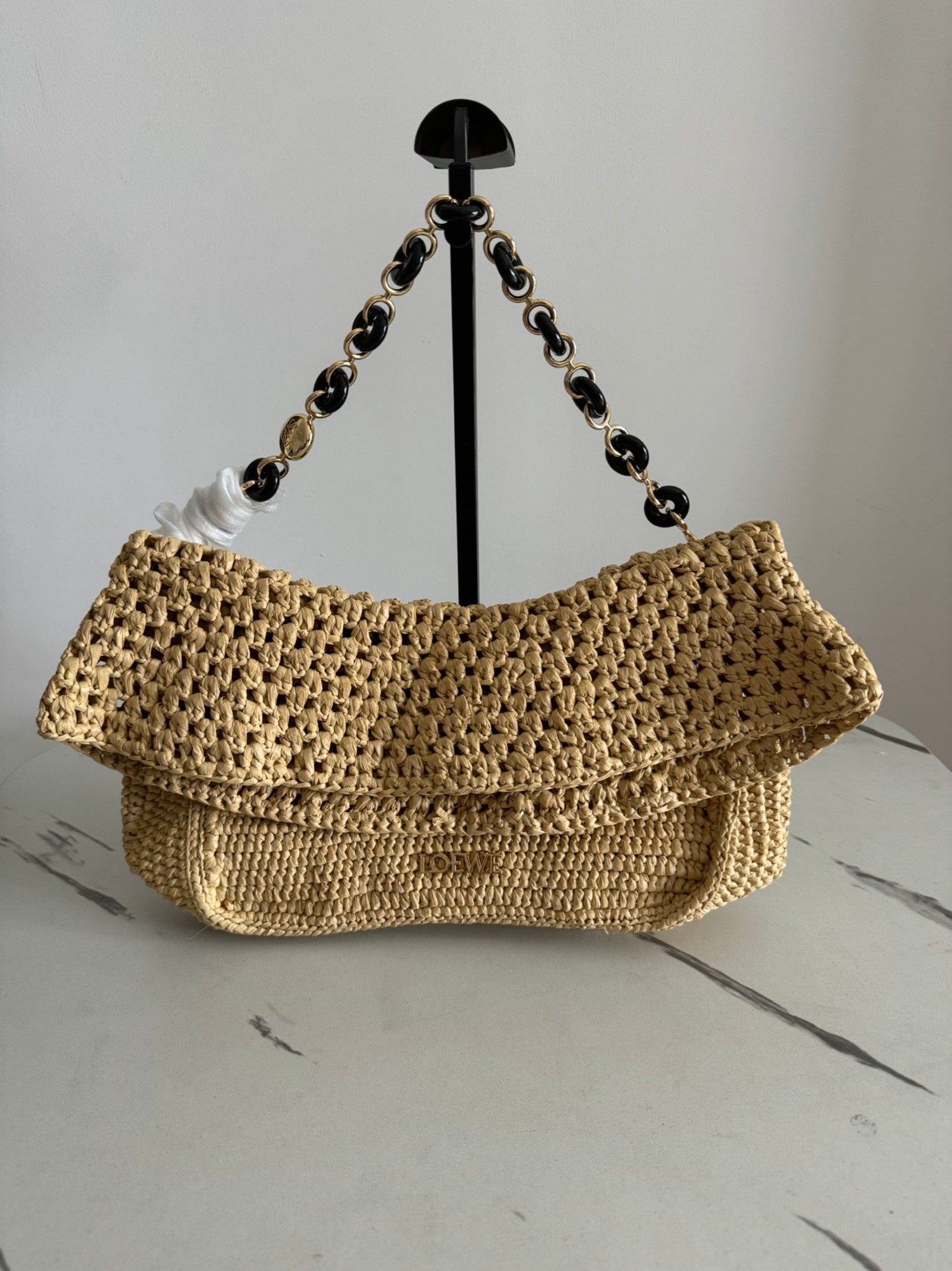 LOE Ola Bag 26 Yellow in Raffia and Calfskin 274681